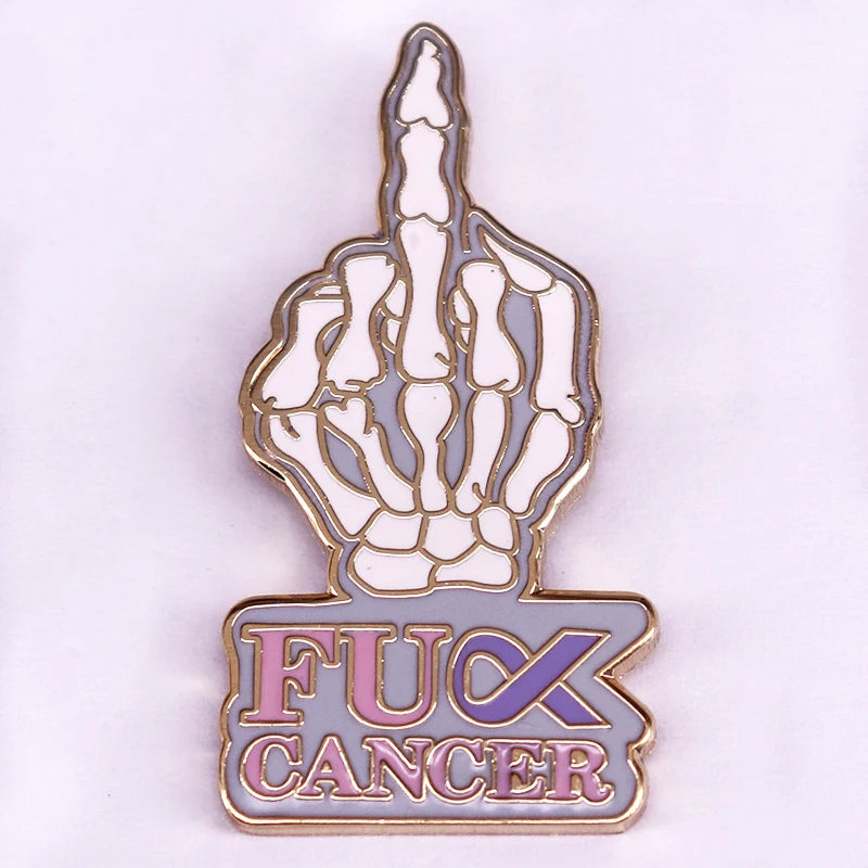 Cancer Awareness Ribbon Badge Mental Health Enamel Pin Skull Hand Brooch Fashion Creative Jewelry Accessory