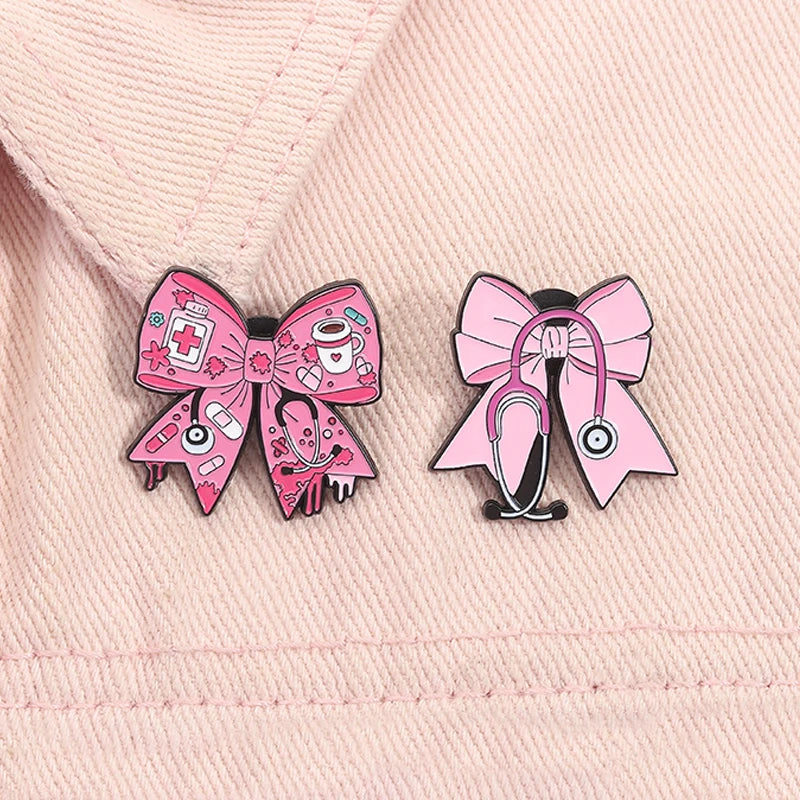 Pink Bow Stethoscope Enamel Pin Doctors Nurses Medical Series Brooches Lapel Backpack Badge Jewelry Accessories For Friends