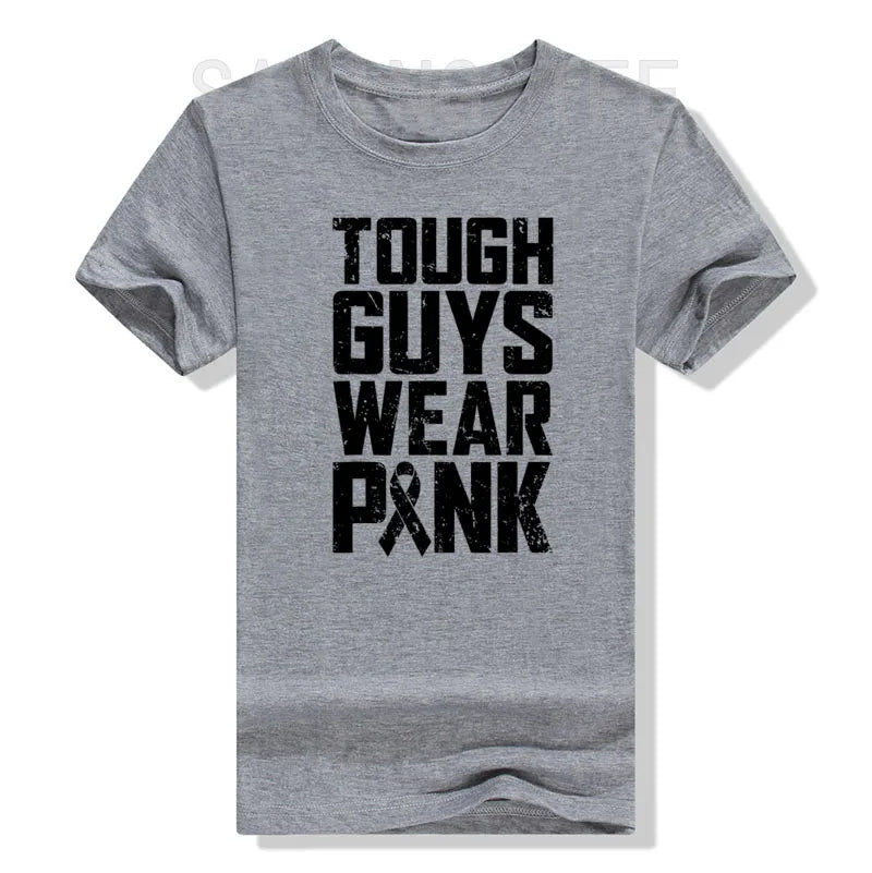 Tough Guys Wear Pink Breast Cancer Awareness Men Boys Gifts T-Shirt Letters Printed Saying Tee Graphic Outfits Short Sleeve Tops