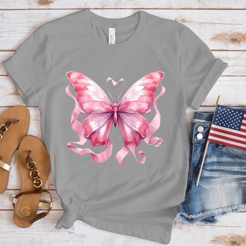 the BUTTERFLY RIBBON - Breast Cancer Awareness Butterfly Print T-Shirts
