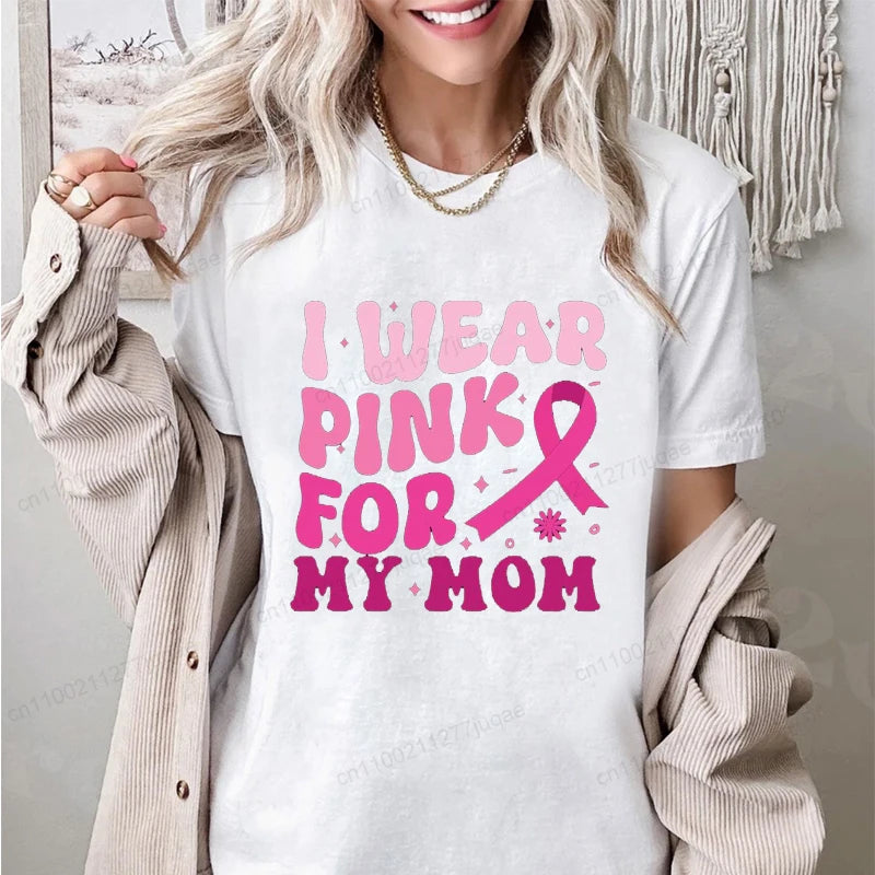 Breast Cancer Awareness Shirt for Women Pink Ribbon Support Tee Shirts Funny Casual T-Shirt Oversized TShirts Clothing Tops Tees