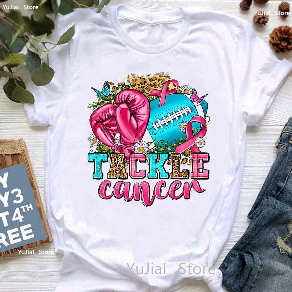 Breast Cancer Awareness Print T Shirt Women Pink High Shoes Tshirt Femme Summer Short Sleeve T-Shirt Female Dropshipping