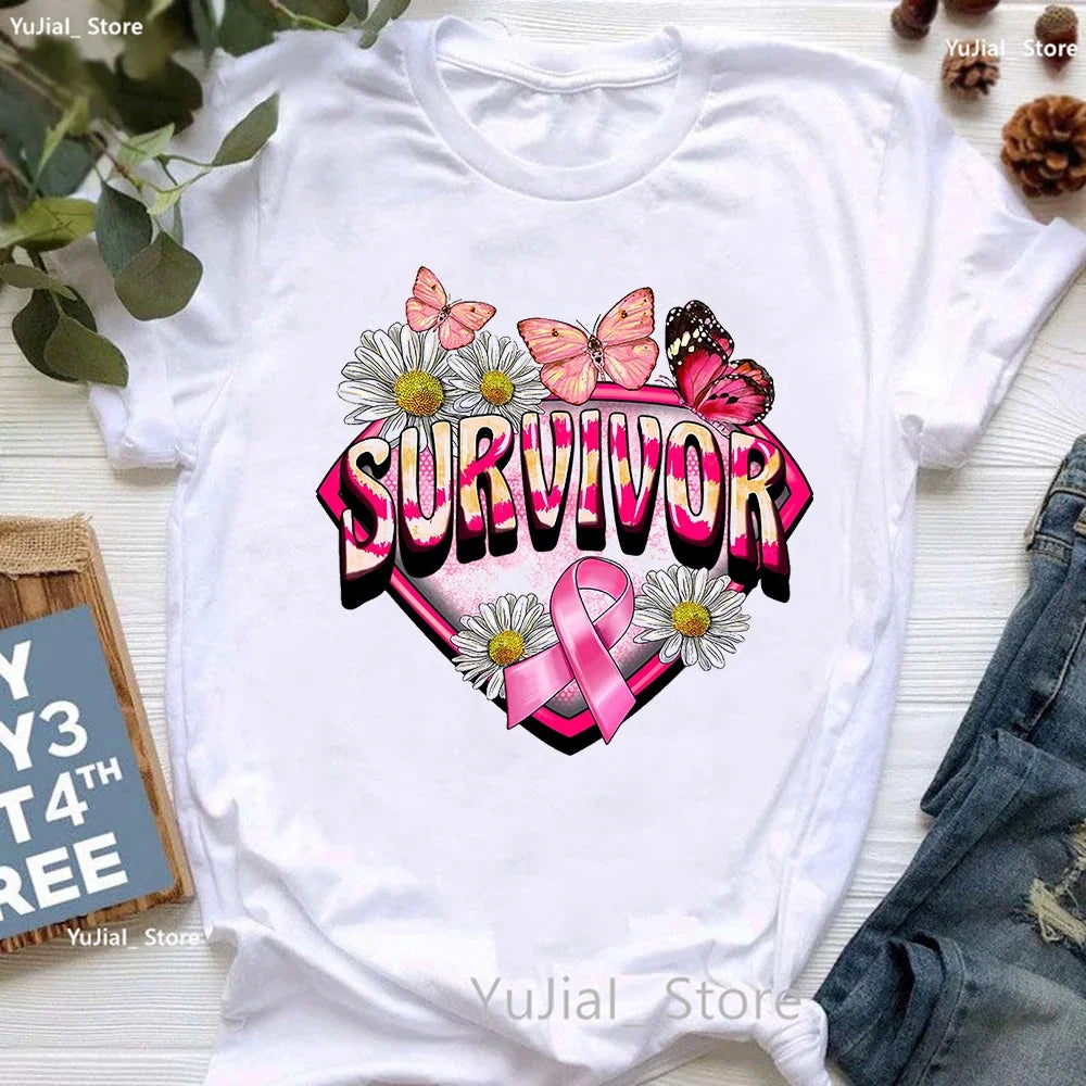 Breast Cancer Awareness Print T Shirt Women Pink High Shoes Tshirt Femme Summer Short Sleeve T-Shirt Female Dropshipping