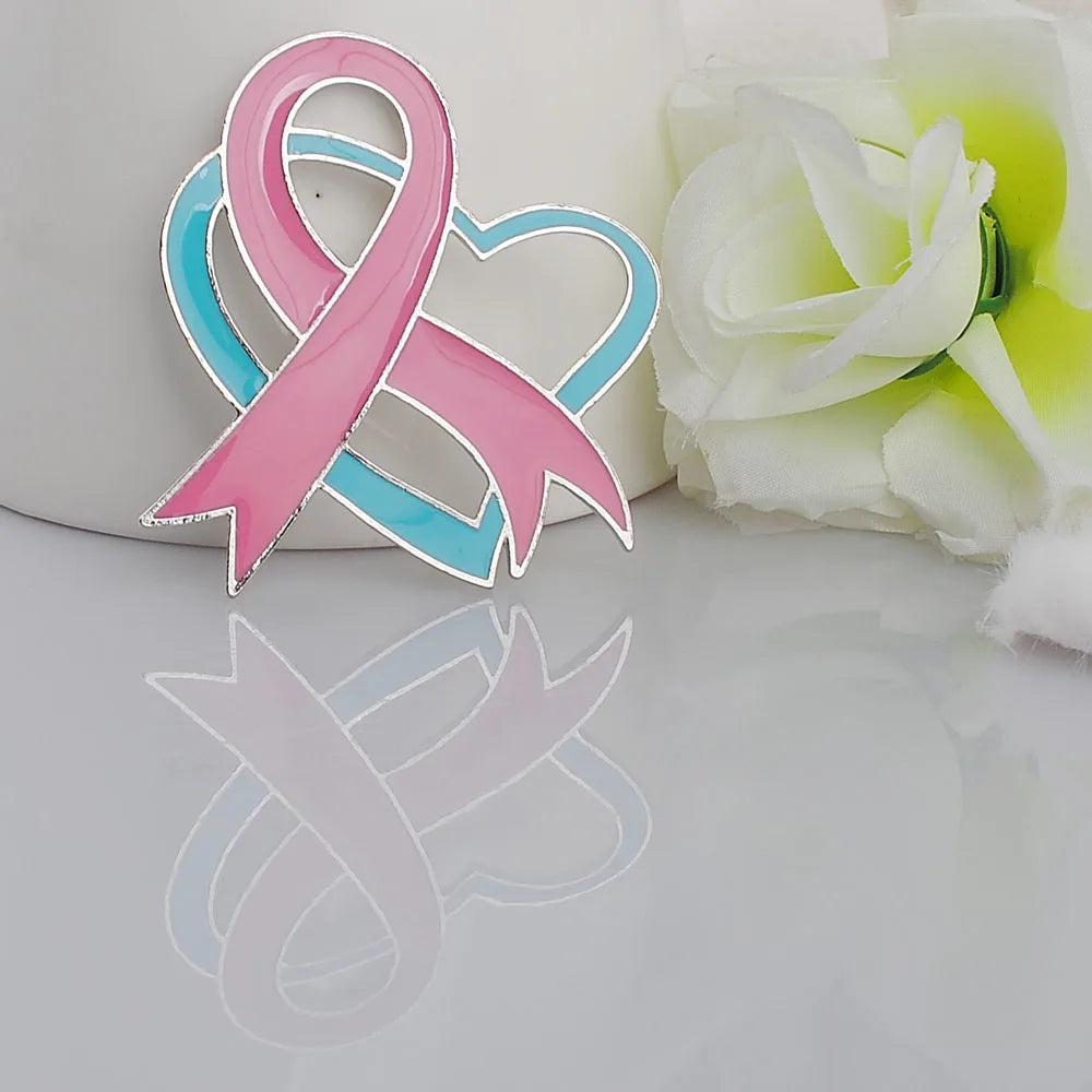 Heart Trendy Brooches Fashion Oil Painting Breast Cancer Awareness Pink Ribbon