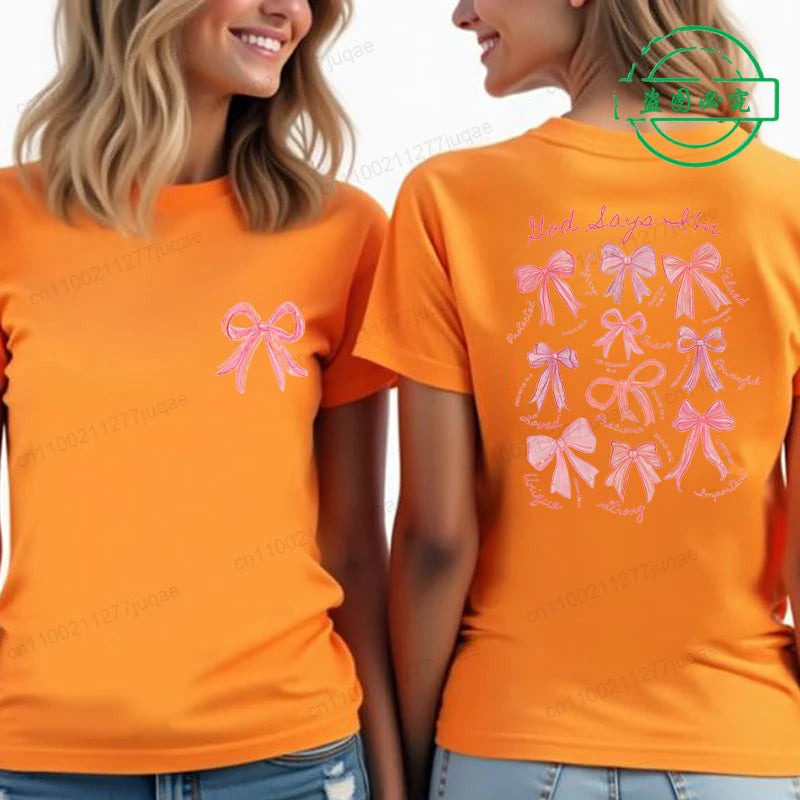 the GOD SAYS - God Says I Am Coquette Bow Trend Women Fashion Clothing Graphic T-Shirts, Clothes Boho Jesus Bible Verse Print Shirt Casual Tee