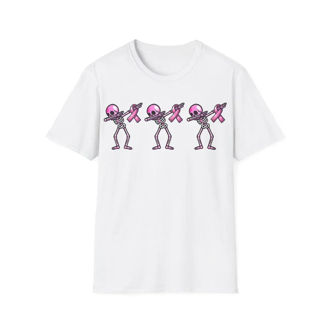 October Pink Ribbon T-Shirt Breast Cancer Awareness, Halloween Skeleton Graphic T-shirt, Short Sleeve Crew Neck Casual Top