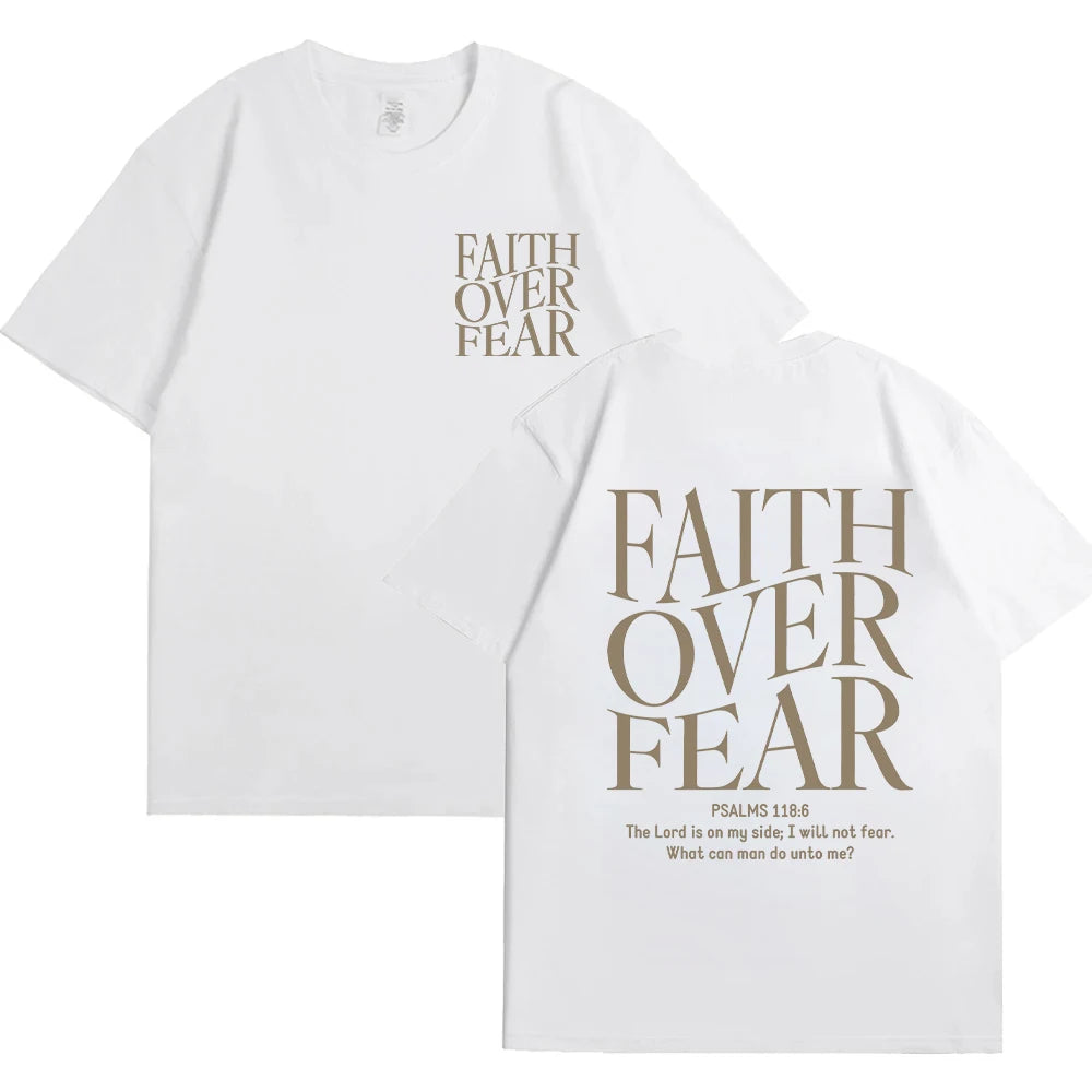 the FAITH OVER FEAR - Christian Women T-Shirts, Christian Clothes, Jesus Fashion Trendy T-Shirts Bible Verse Sportwear Aesthetic Clothes