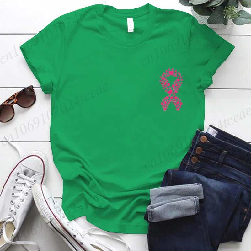Breast Cancer Awareness Printed Women T-shirt Short Sleeve Pink Clothes Tops Breast Cancer Survivor Tee Shirt Clothing for Woman