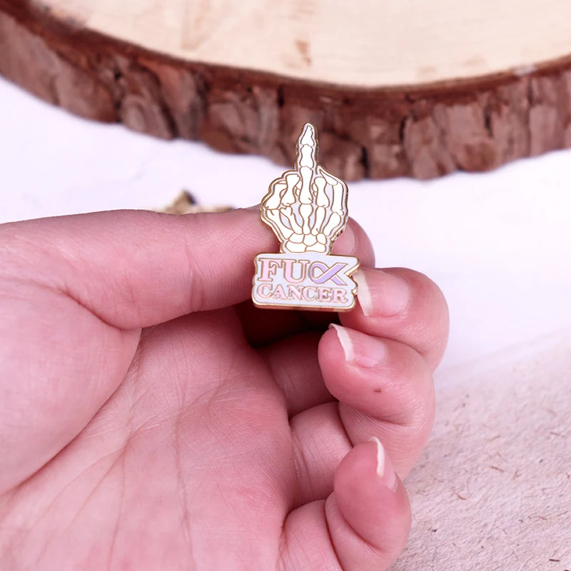 Cancer Awareness Ribbon Badge Mental Health Enamel Pin Skull Hand Brooch Fashion Creative Jewelry Accessory