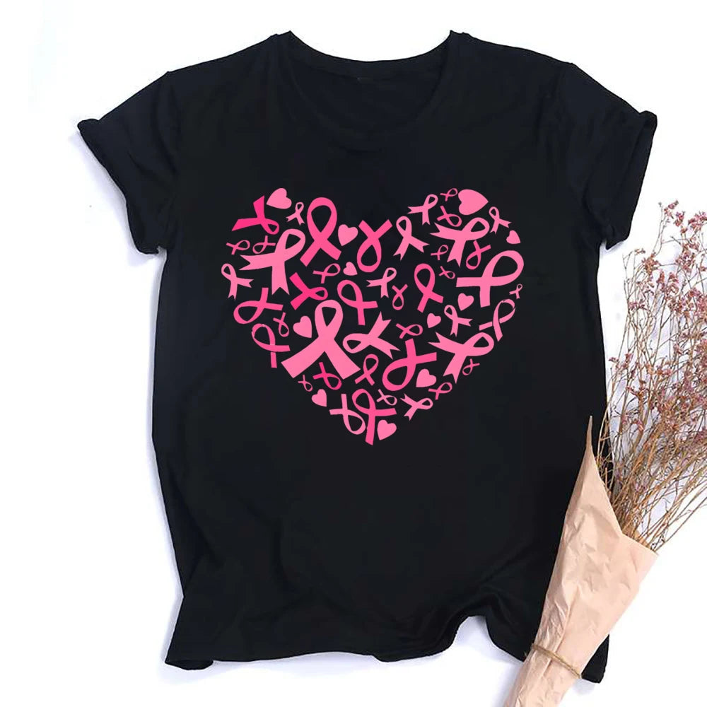 Breast Cancer Shirts for Women Pink Ribbon Breast Cancer Awareness T-Shirt Cancer Care Gifts Ladies Tee Tops