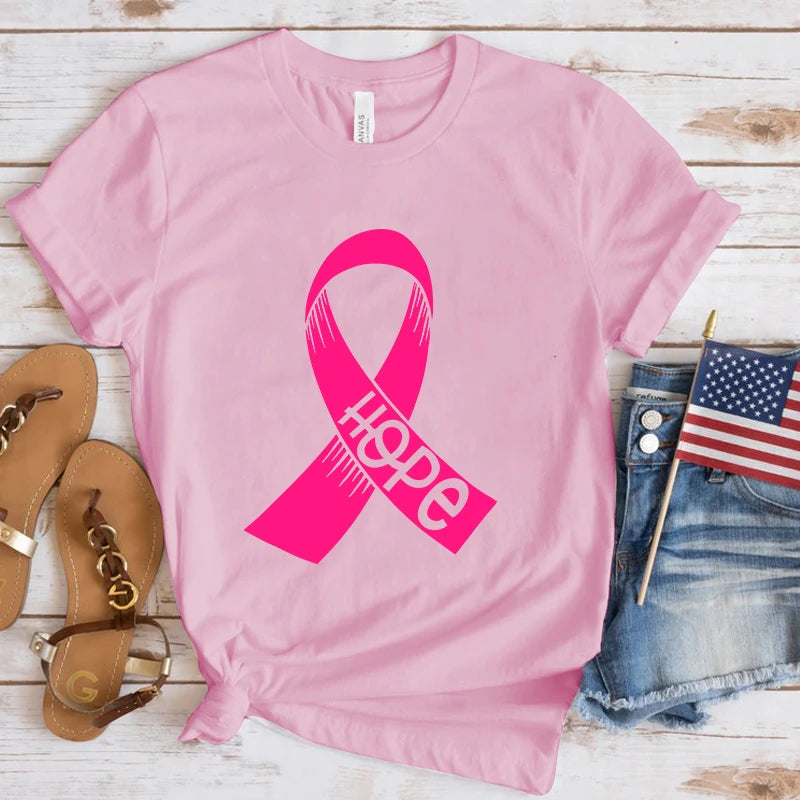 Breast Cancer Awareness Hope Print Short Sleeve T Shirts Women Shirts Summer Short Sleeved Male T-Shirts Comfy Soft Shirts Loose