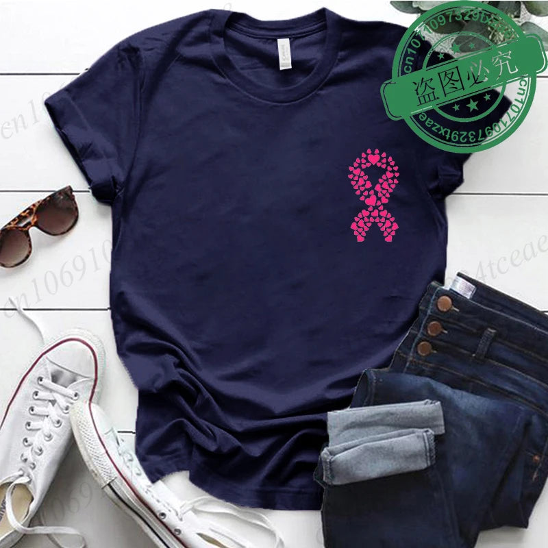 Breast Cancer Awareness Printed Women T-shirt Short Sleeve Pink Clothes Tops Breast Cancer Survivor Tee Shirt Clothing for Woman