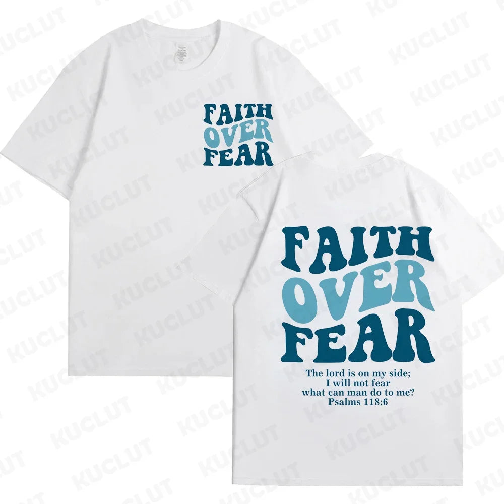 the FAITH OVER FEAR - Christian Women T-Shirts, Christian Clothes, Jesus Fashion Trendy T-Shirts Bible Verse Sportwear Aesthetic Clothes