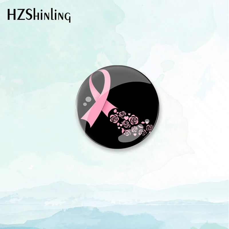 2023 New Breast Cancer Awareness Badge Brooch Pink Ribbon Pin Backpack Decoration Pins Round Jewelry Women Gift