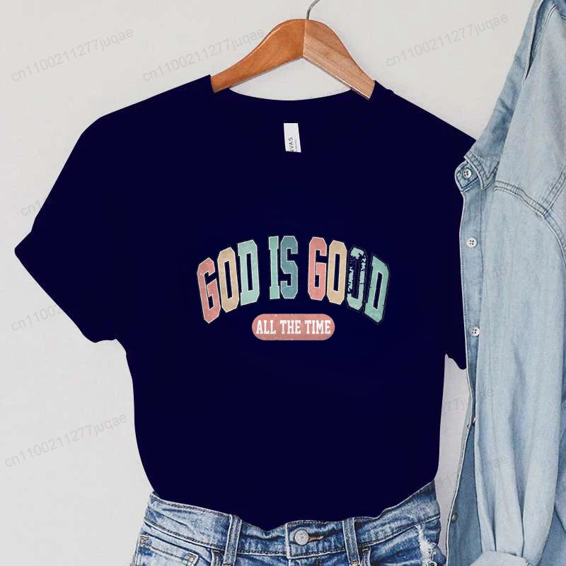 the GOD IS GOOD - God Is Good All the Time Print T-Shirts, Women Summer T Shirt Bible Verse Funny Tops Tee, Christian Jesus Female Casual Clothing