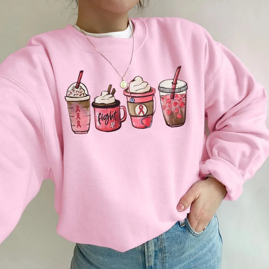 the PINK MOCHA - Breast Cancer Sweatshirt, Women Cancer Awareness Shirt, Pink Ribbon Sweatshirt, Cancer Fight Oversized Pullover Tops
