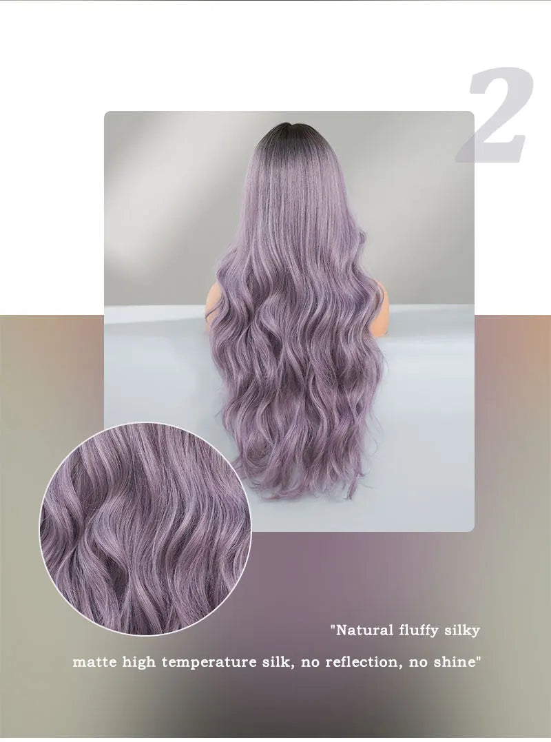 the GODDESS - Long Wavy Grey Purple Wig for Women, Cosplay Daily Party Overhead Dyeing Wavy Synthetic Heat-Resistant Wigs