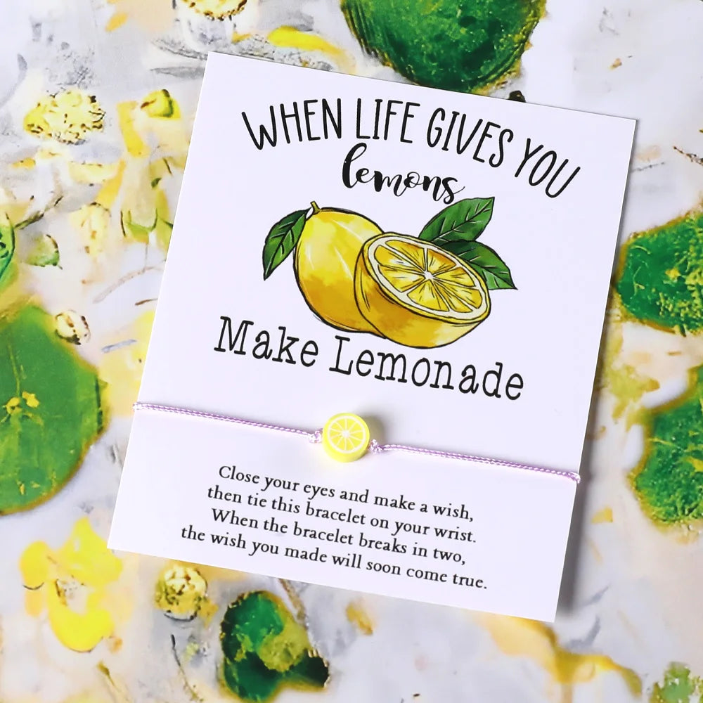 the LEMON WISH - Lemon Wish Bracelet, Bohemian Lemon Slice Fruit Charm Beaded Bracelet for Women, Friendship Jewelry Motivational Gift