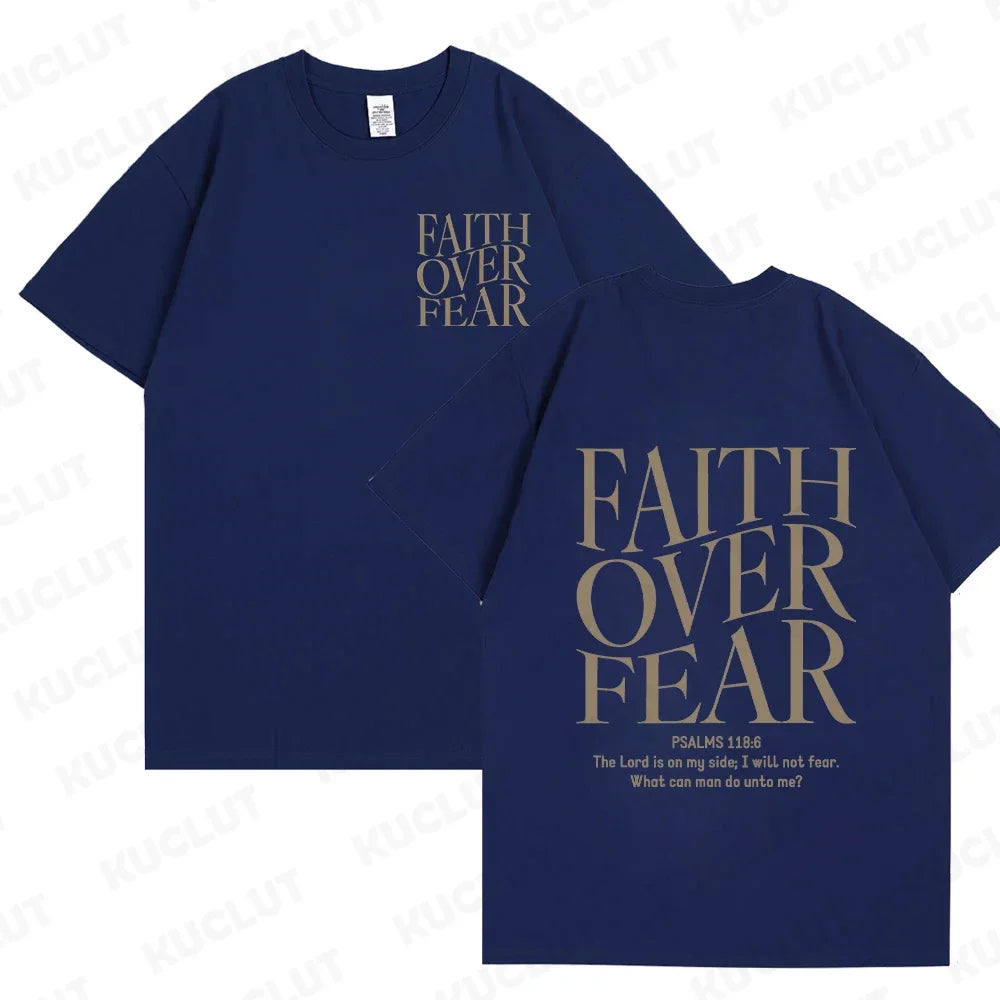 the FAITH OVER FEAR - Christian Women T-Shirts, Christian Clothes, Jesus Fashion Trendy T-Shirts Bible Verse Sportwear Aesthetic Clothes