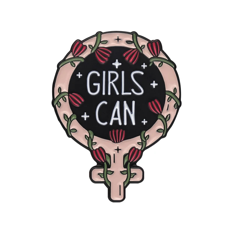 Girl Power Enamel Pins She Believed She Could So She Did Brooches Bag Clothes Lapel Badges Feminist Jewelry Gift for Friends
