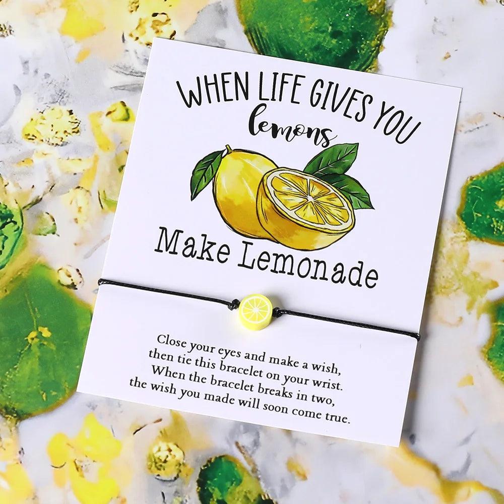 the LEMON WISH - Lemon Wish Bracelet, Bohemian Lemon Slice Fruit Charm Beaded Bracelet for Women, Friendship Jewelry Motivational Gift