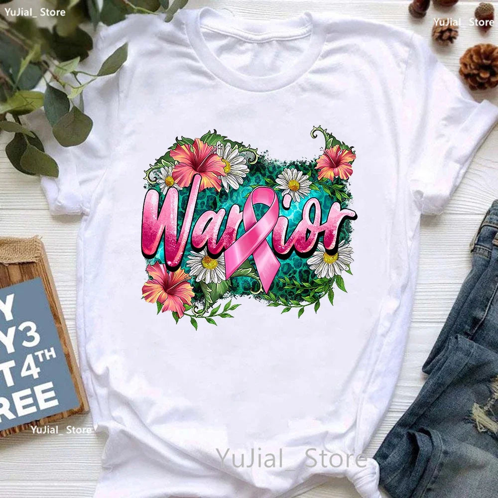 Breast Cancer Awareness Print T Shirt Women Pink High Shoes Tshirt Femme Summer Short Sleeve T-Shirt Female Dropshipping