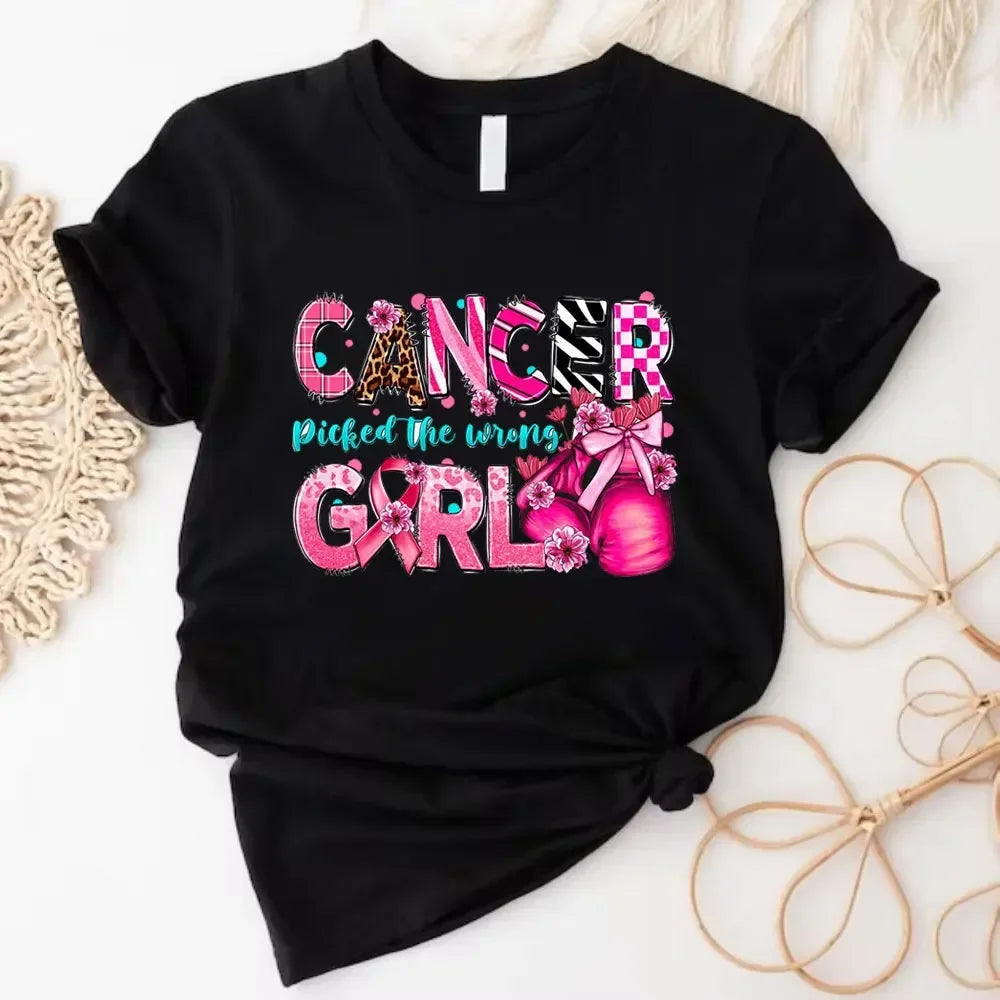 Caring for Women Breast Cancer T-shirt October Pink Ribbon Breast Cancer Awareness Themed Printed Tee Gift for Moms Daughters