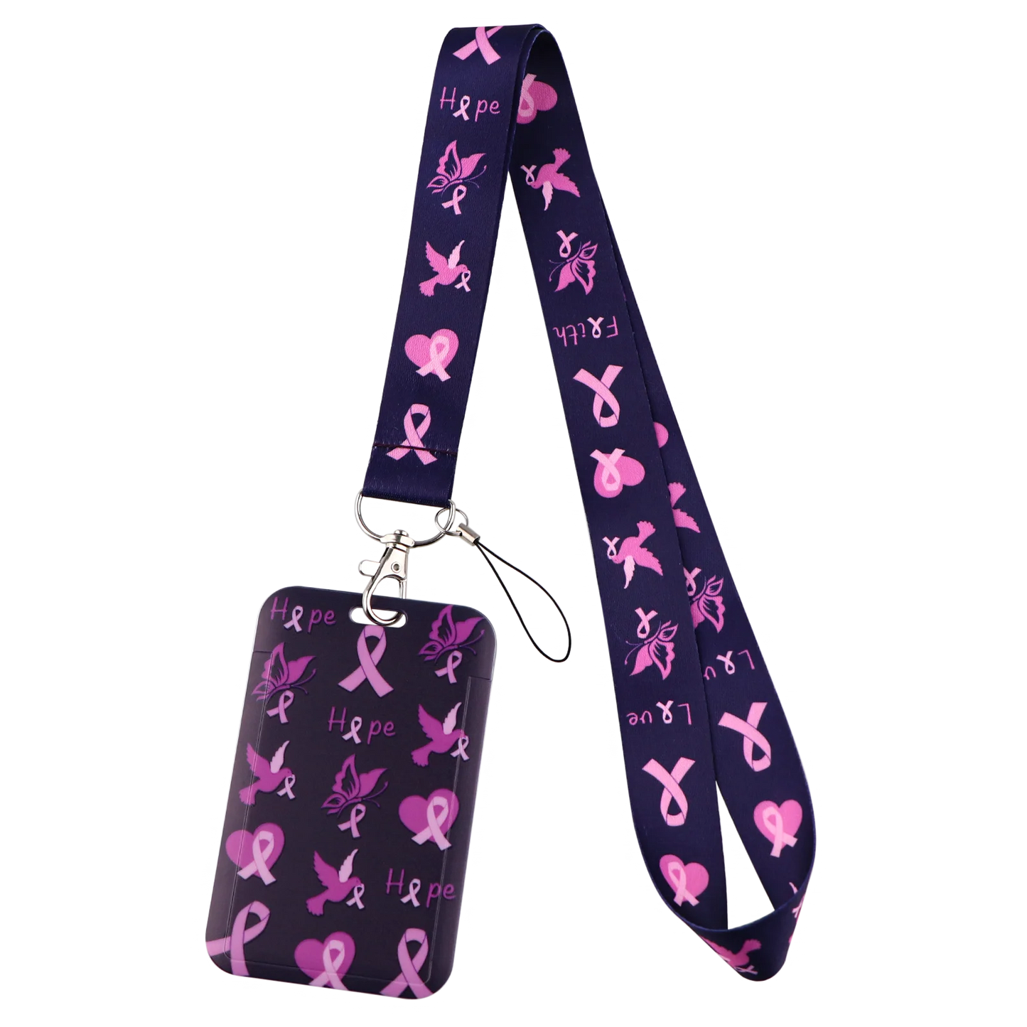 the LANYARD - Breast Cancer Awareness Symbols Card Holder Hope Faith Love Neck Strap Lanyards Keychain ID Credit Card Cover Hang Rope Lanyard