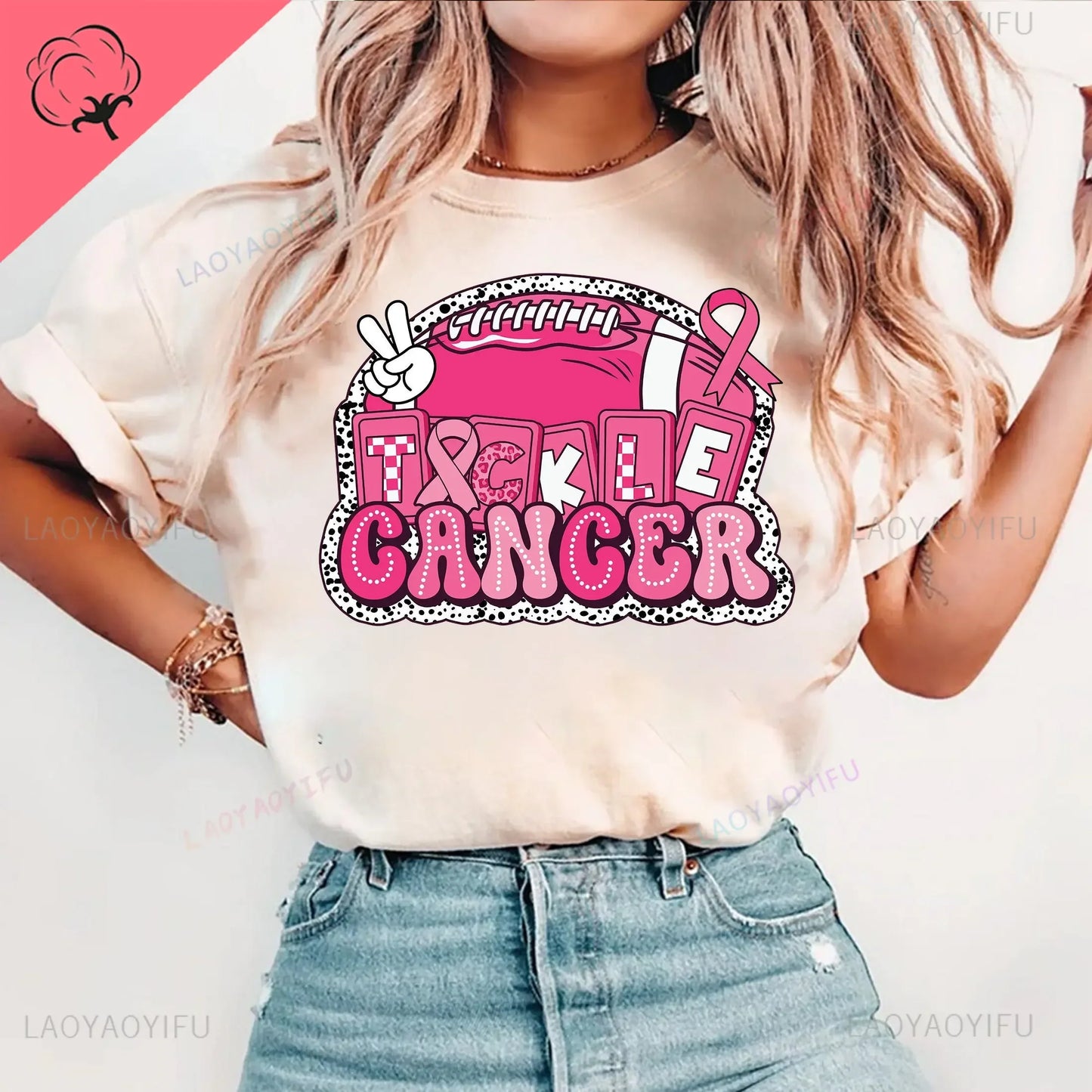 Breast Cancer Awareness Fight Print T Shirt in October We Wear Pink Awareness Ribbon Aesthetic Clothes Pink and White Tops Shirt