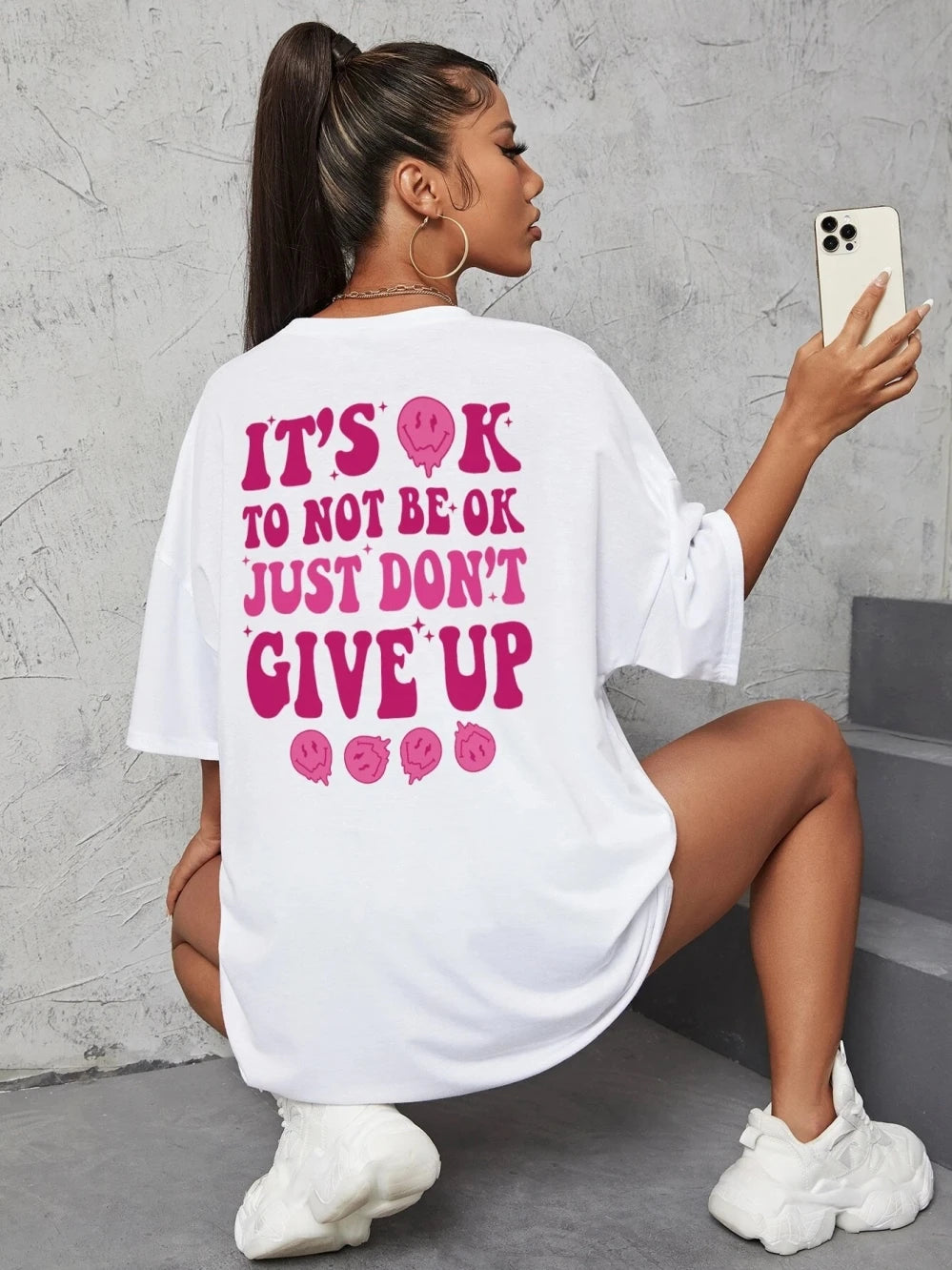It'S Ok To Not Be Ok Just Don'T Give Upfemale Tshirt Breathable Summer T Shirt Casual Fashion Tee Top Basic Daily Tshirts Women
