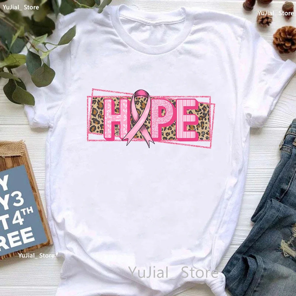Breast Cancer Awareness Print T Shirt Women Pink High Shoes Tshirt Femme Summer Short Sleeve T-Shirt Female Dropshipping