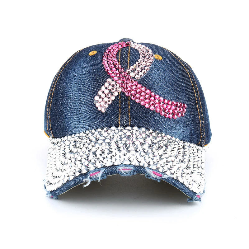 Bekky Ribbon the HOPE HATS - Believe Pink Ribbon Sparkly Denim Cap – Becky's Breast ...