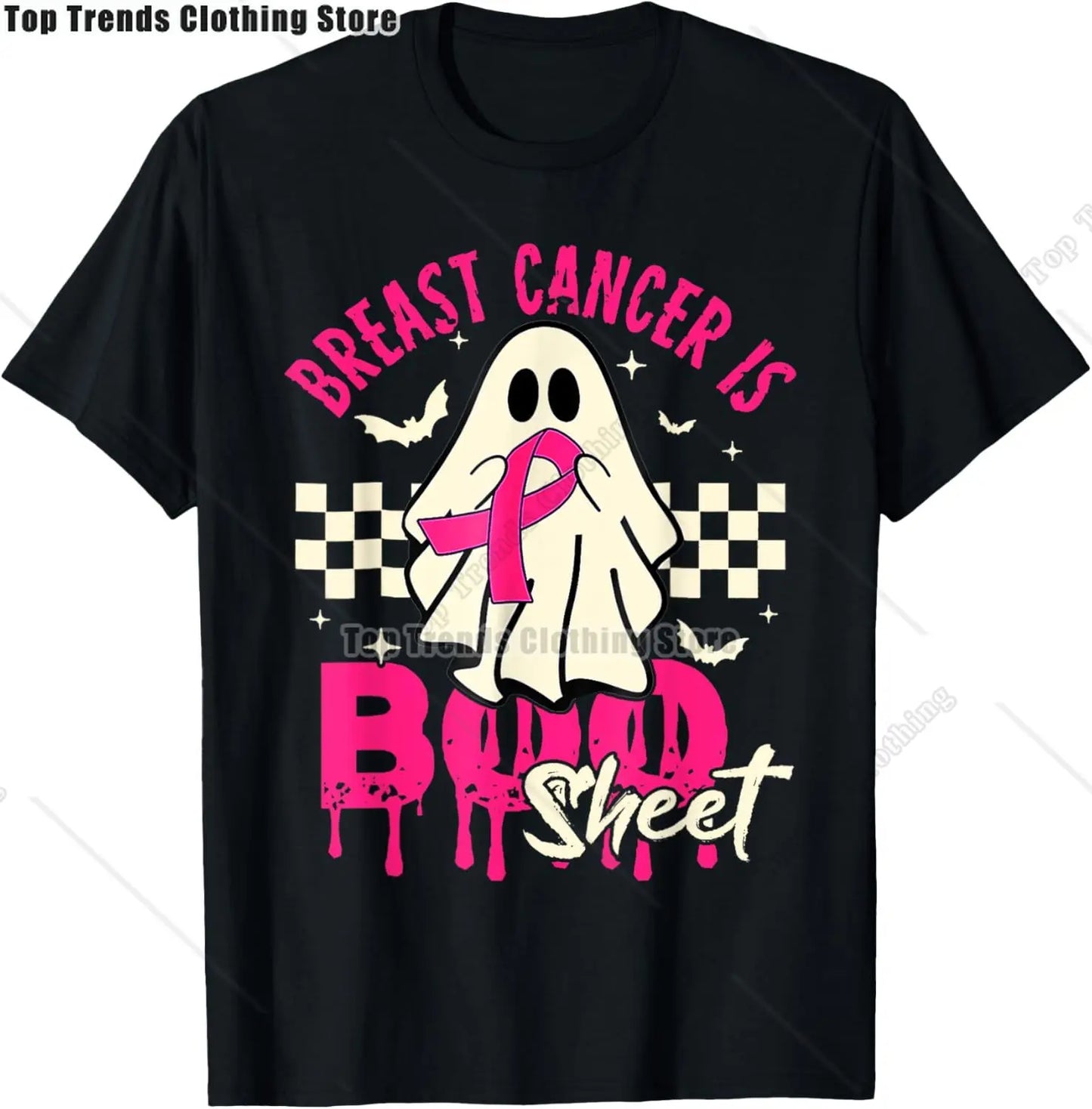 In October We Wear Pink Ghost Witch Breast Cancer Awareness T-Shirt Cosplay Clothes Streetwear Tee Shirt Plus Size Tops