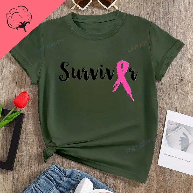 the SURVIVOR - Breast Cancer Awareness Printed T-Shirt Spring/Summer Casual Loose Tops