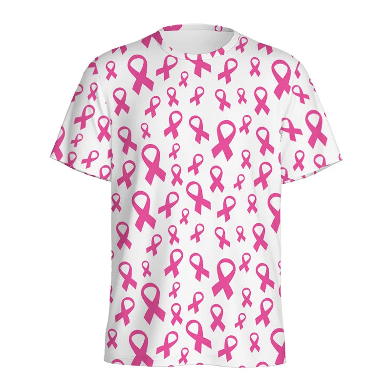 Breast Cancer Awareness 3D Printed T Shirt Women Fashion Pink Ribbon Pattern T-Shirt Loose Short Sleeves Round Neck Tee Shirts