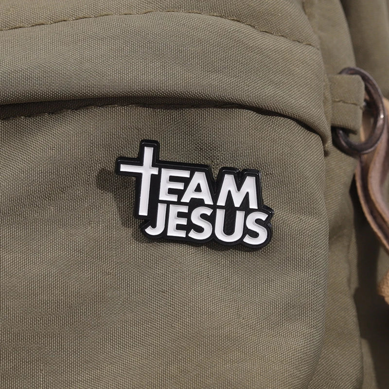 the TEAM JESUS - Jesus Team Cross Enamel Pin, Christianity Metal Brooches Decorative Lapel Badge, Jewelry Accessories