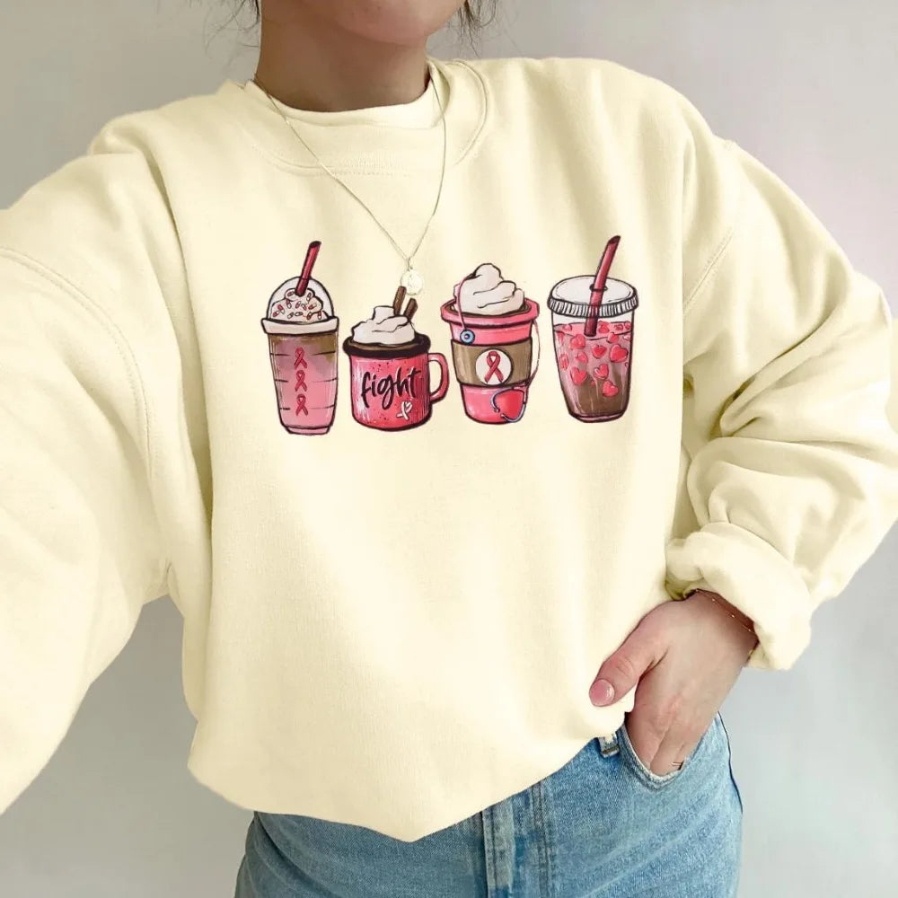 Breast Cancer Sweatshirt Women Cancer Awareness Shirt Pink Ribbon Sweatshirt Cancer Fight Oversized Pullover Tops