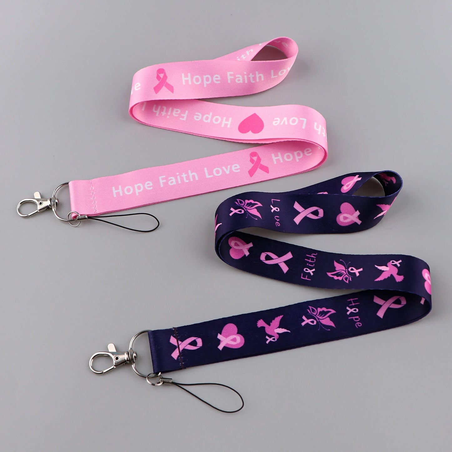 the LANYARD - Breast Cancer Awareness Symbols Card Holder Hope Faith Love Neck Strap Lanyards Keychain ID Credit Card Cover Hang Rope Lanyard