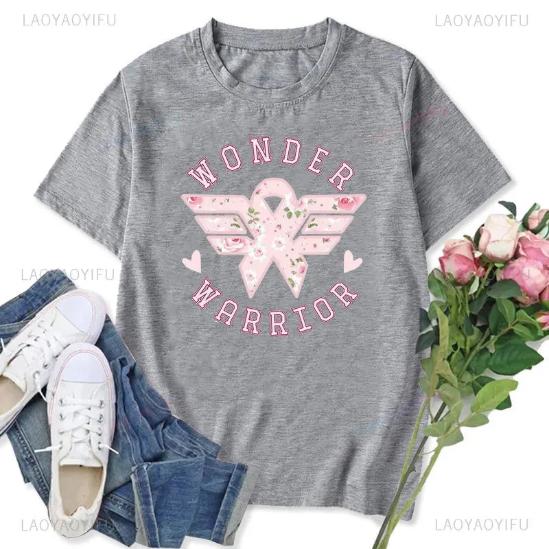 Funny in October We Wear Pink Graphic T Shirts Coquette Pink Breast Cancer Awareness Women T-shirt Wonder Warrior Fighter Tees