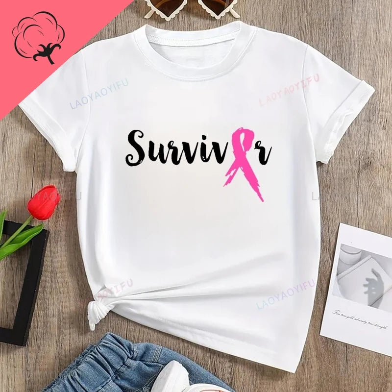 the SURVIVOR - Breast Cancer Awareness Printed T-Shirt Spring/Summer Casual Loose Tops