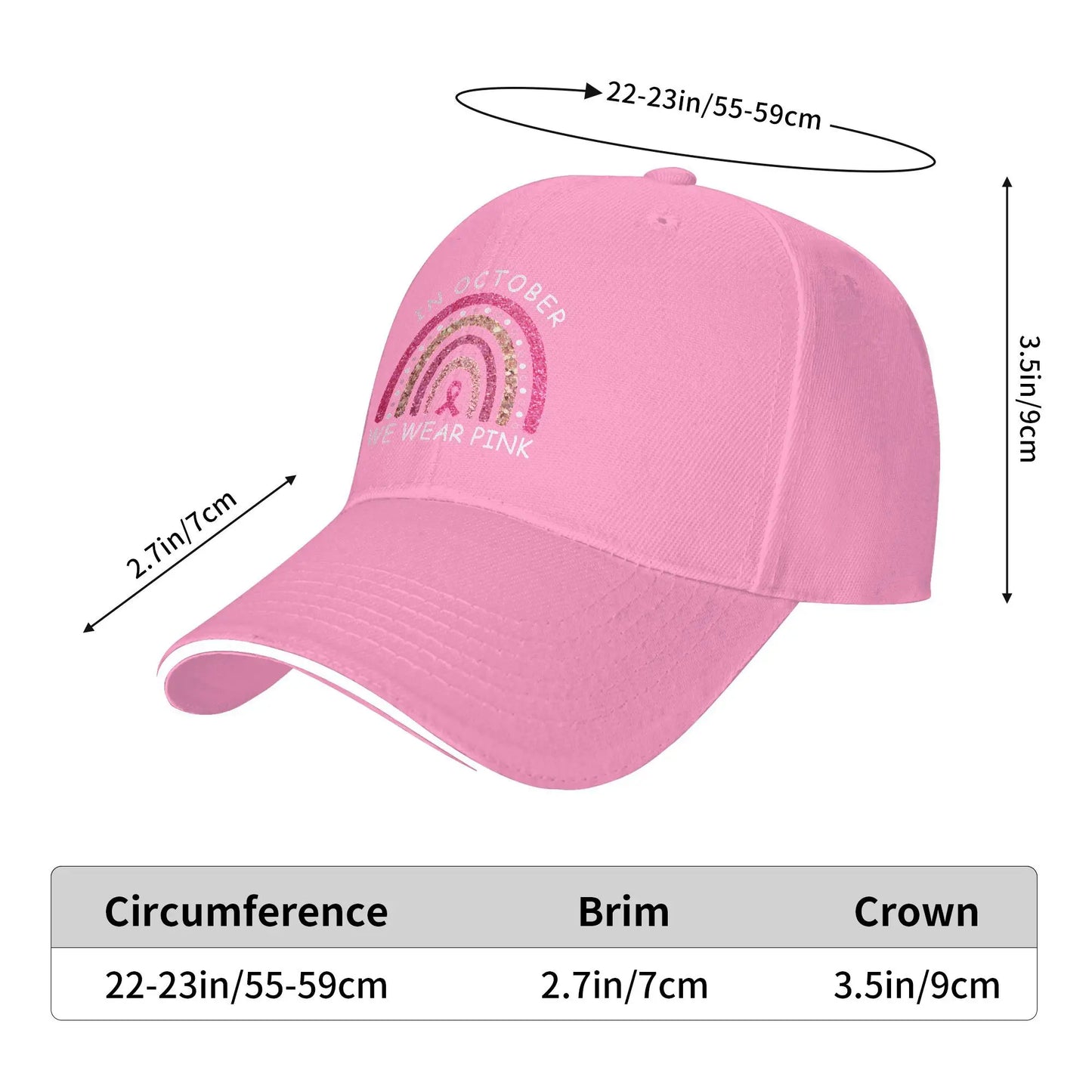 October We Wear Pink Rainbow Breast Cancer Awareness Ribbon Sandwich Cap Baseball Cap  Hat Adjustable Snapback Caps Hat Caps