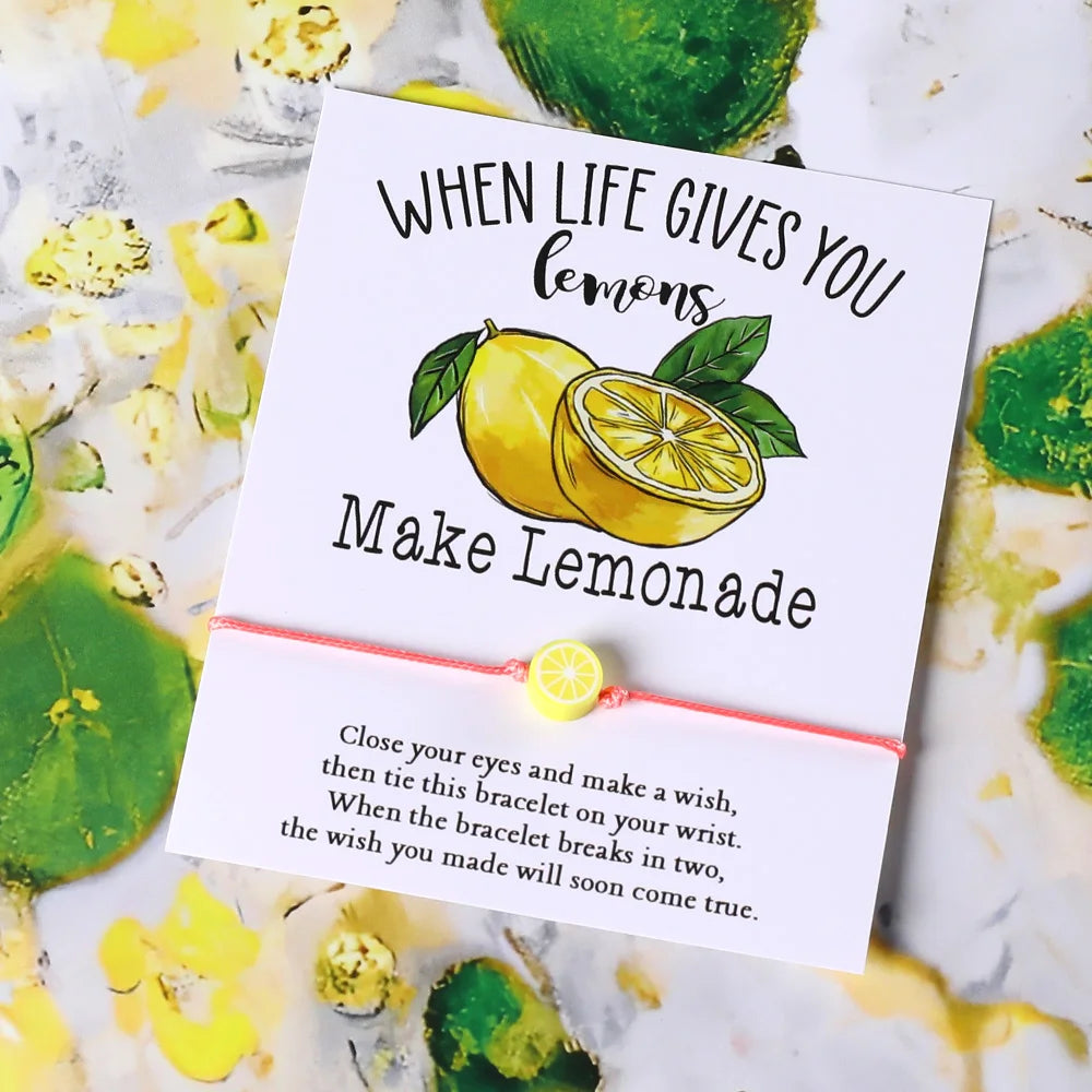 the LEMON WISH - Lemon Wish Bracelet, Bohemian Lemon Slice Fruit Charm Beaded Bracelet for Women, Friendship Jewelry Motivational Gift