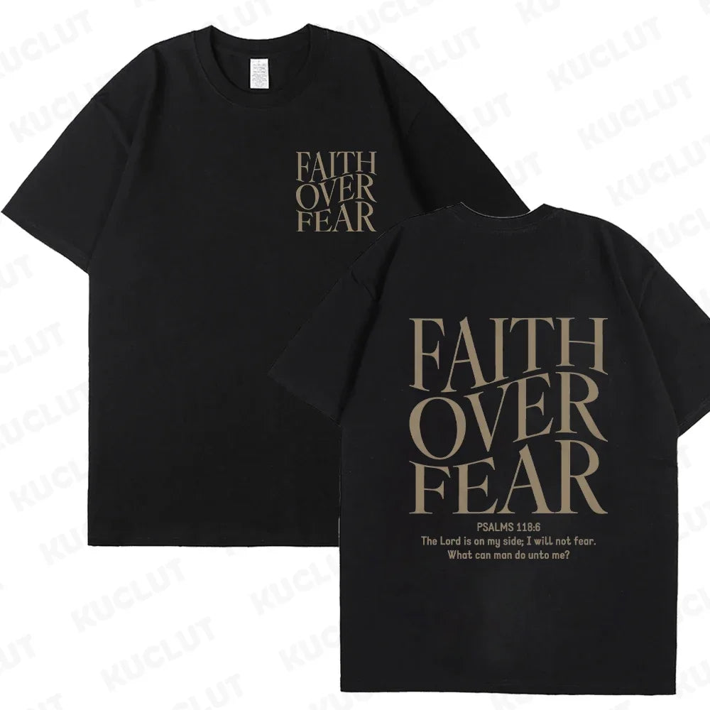 the FAITH OVER FEAR - Christian Women T-Shirts, Christian Clothes, Jesus Fashion Trendy T-Shirts Bible Verse Sportwear Aesthetic Clothes