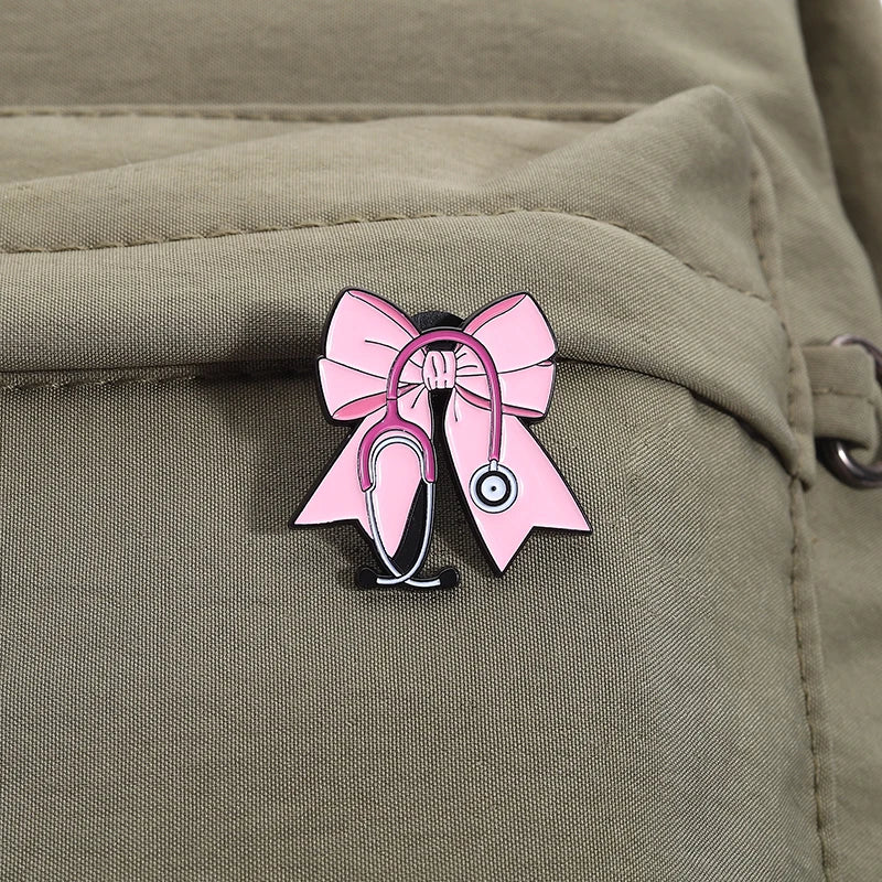 Pink Bow Stethoscope Enamel Pin Doctors Nurses Medical Series Brooches Lapel Backpack Badge Jewelry Accessories For Friends