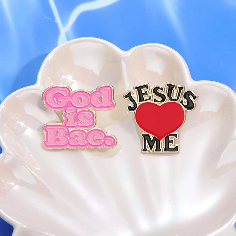 the JESUS LOVES ME - Enamel Pins Custom Christian God Is Good Metal Brooches Lapel Badge Jewelry Gift