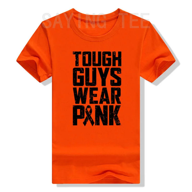 Tough Guys Wear Pink Breast Cancer Awareness Men Boys Gifts T-Shirt Letters Printed Saying Tee Graphic Outfits Short Sleeve Tops