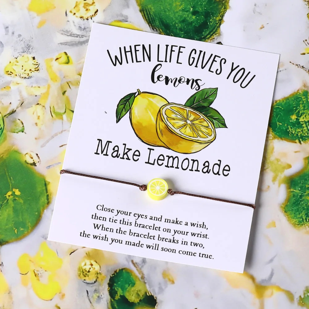 the LEMON WISH - Lemon Wish Bracelet, Bohemian Lemon Slice Fruit Charm Beaded Bracelet for Women, Friendship Jewelry Motivational Gift
