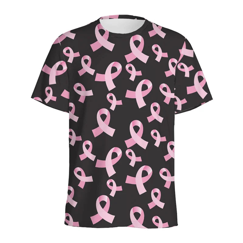 Breast Cancer Awareness 3D Printed T Shirt Women Fashion Pink Ribbon Pattern T-Shirt Loose Short Sleeves Round Neck Tee Shirts