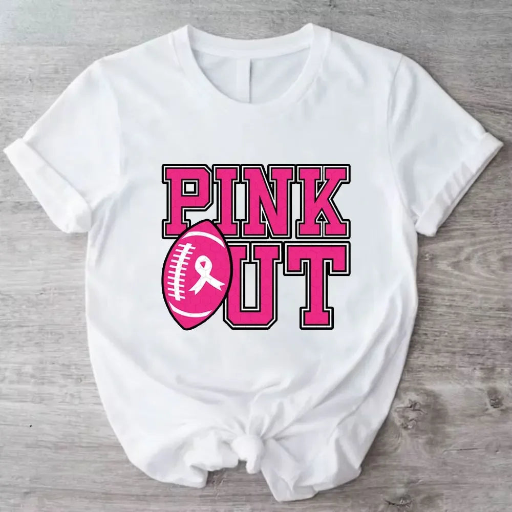 Caring for Women Breast Cancer T-shirt October Pink Ribbon Breast Cancer Awareness Themed Printed Tee Gift for Moms Daughters