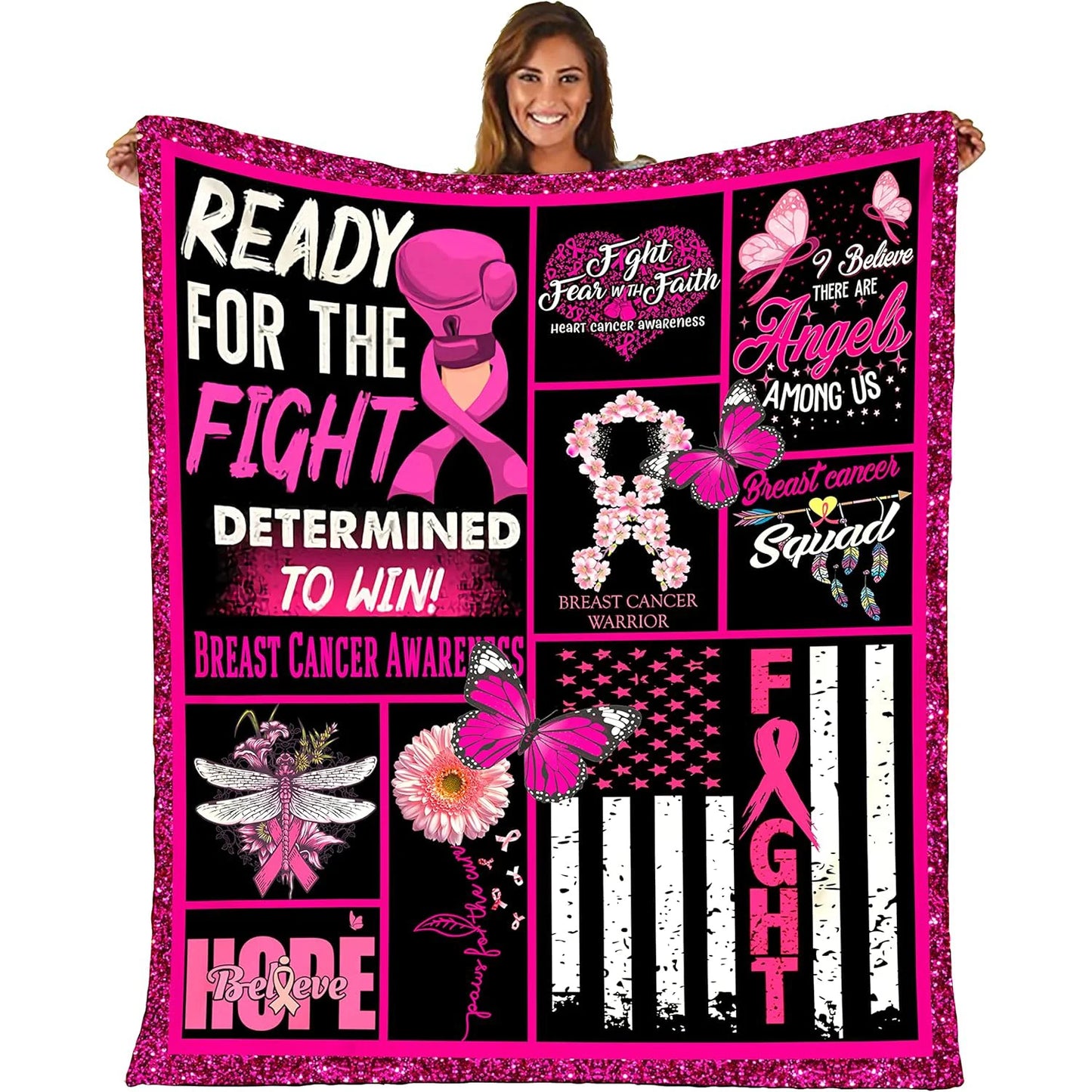 the SNUGGLER - Breast Cancer Blanket, Cancer Survivors for Women Breast Cancer, Pink Healing Blanket for Women Get Well Soon